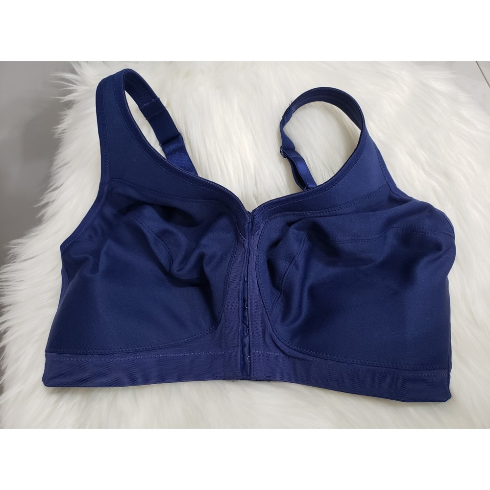 NWOT Glamorise 1265 36F WIREFREE‎  Front Close Back Support Bra NAVY BLUE